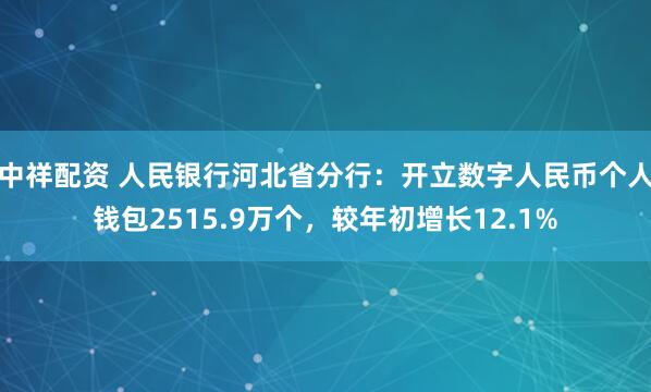 中祥配资 人民银行河北省分行：开立数字人民币个人钱包2515.9万个，较年初增长12.1%